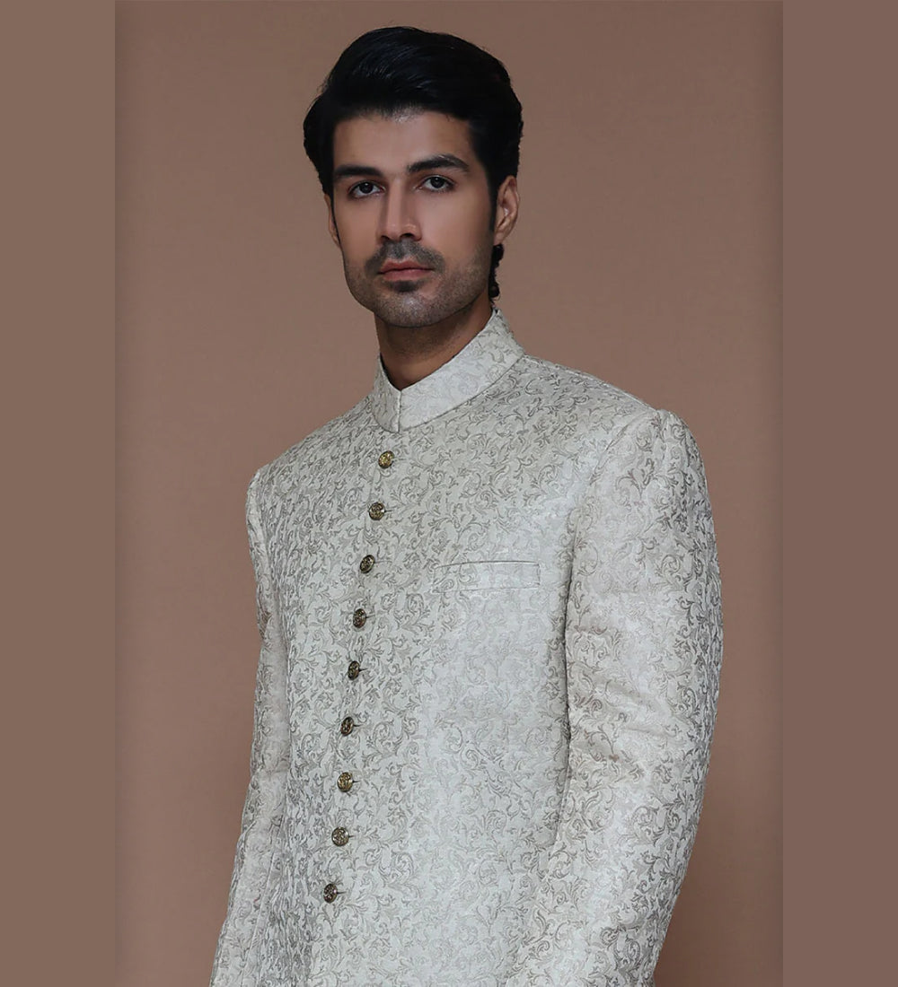 Creme Brulee Zari Jamawar Sherwani