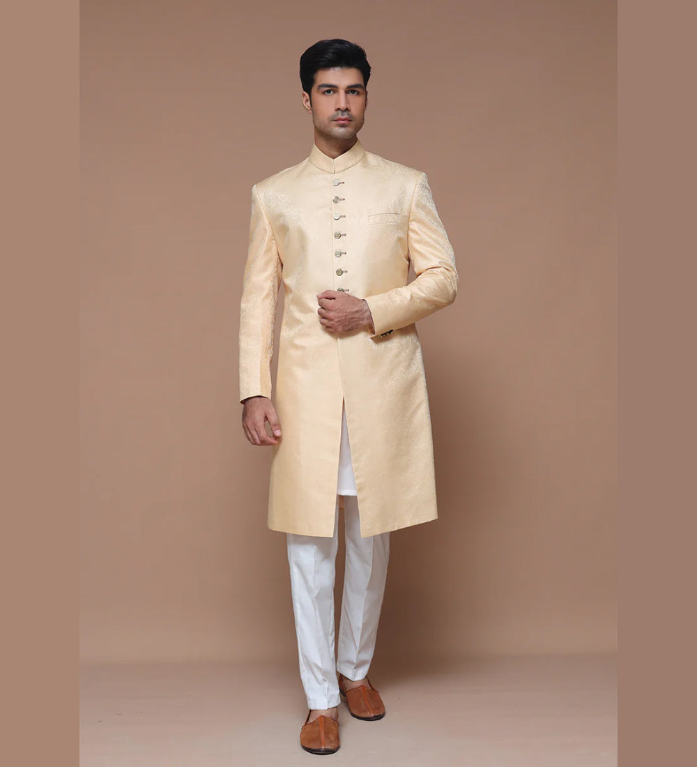 Premium Jamawar Beige Traditional Sherwani