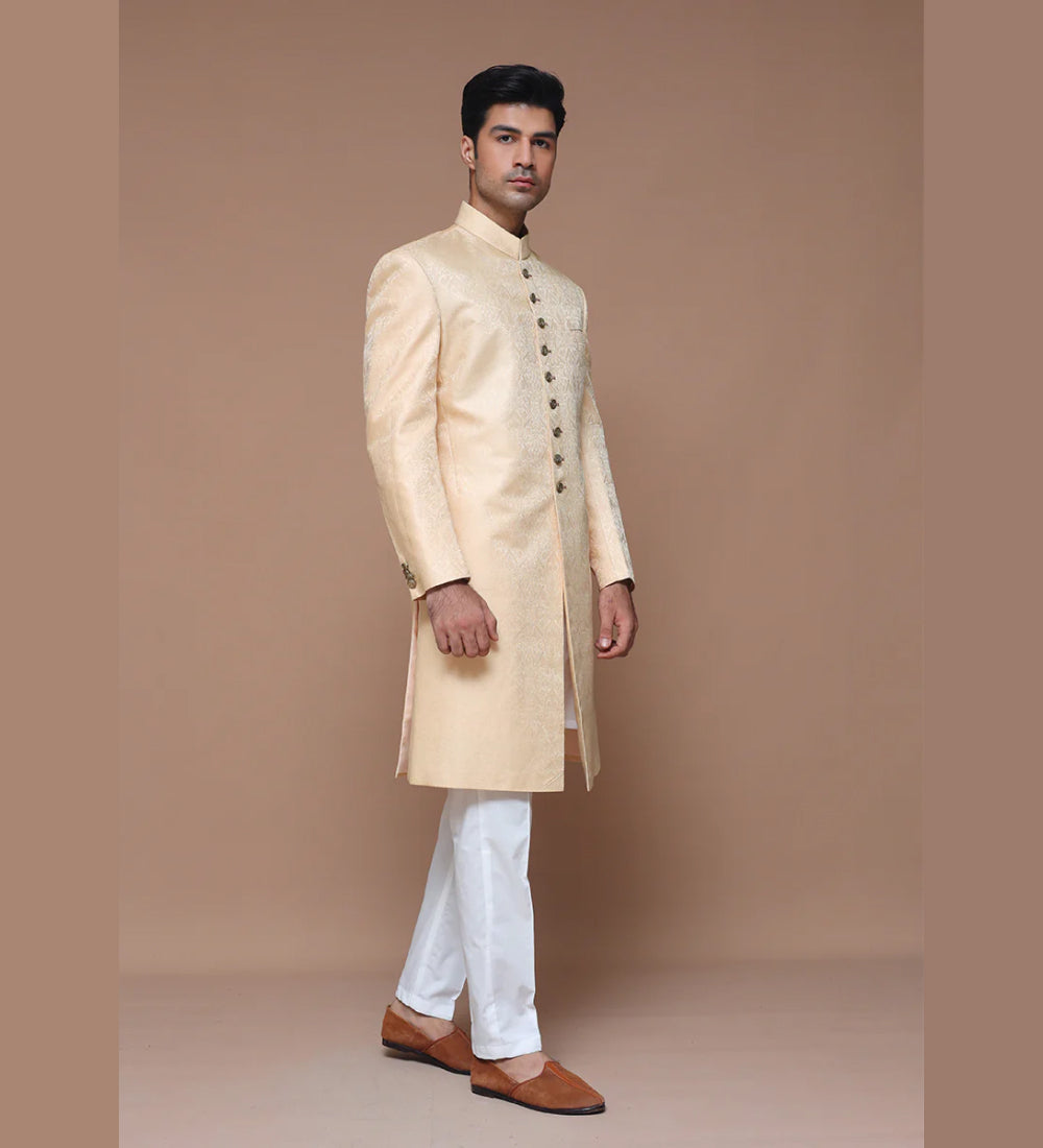 Premium Jamawar Beige Traditional Sherwani