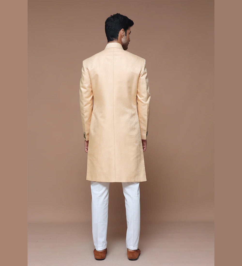 Premium Jamawar Beige Traditional Sherwani