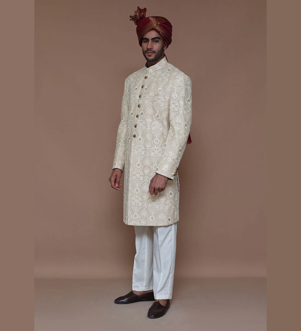 Classic Cream Embroidered Sherwani