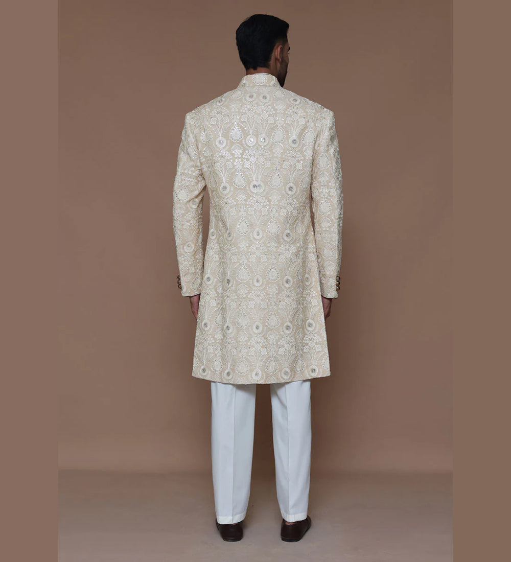 Classic Cream Embroidered Sherwani