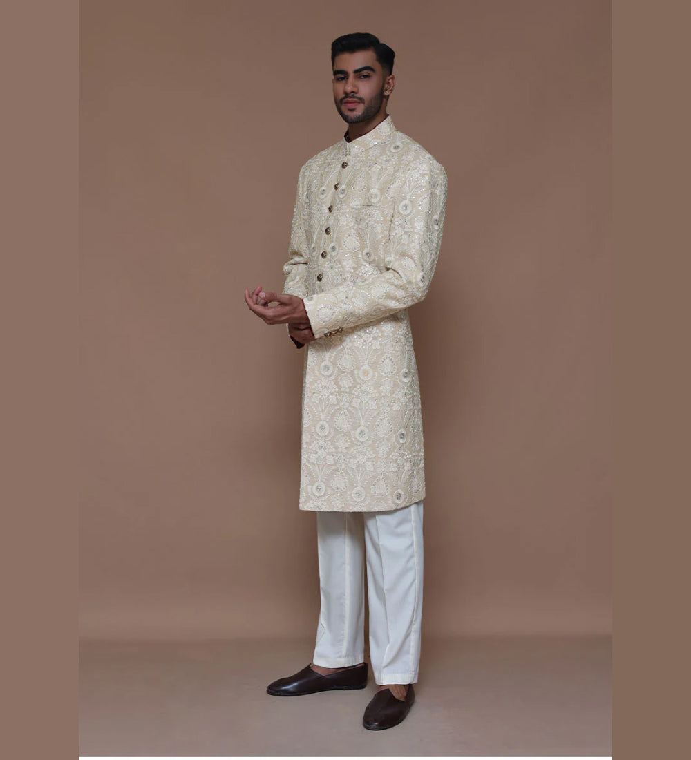Classic Cream Embroidered Sherwani
