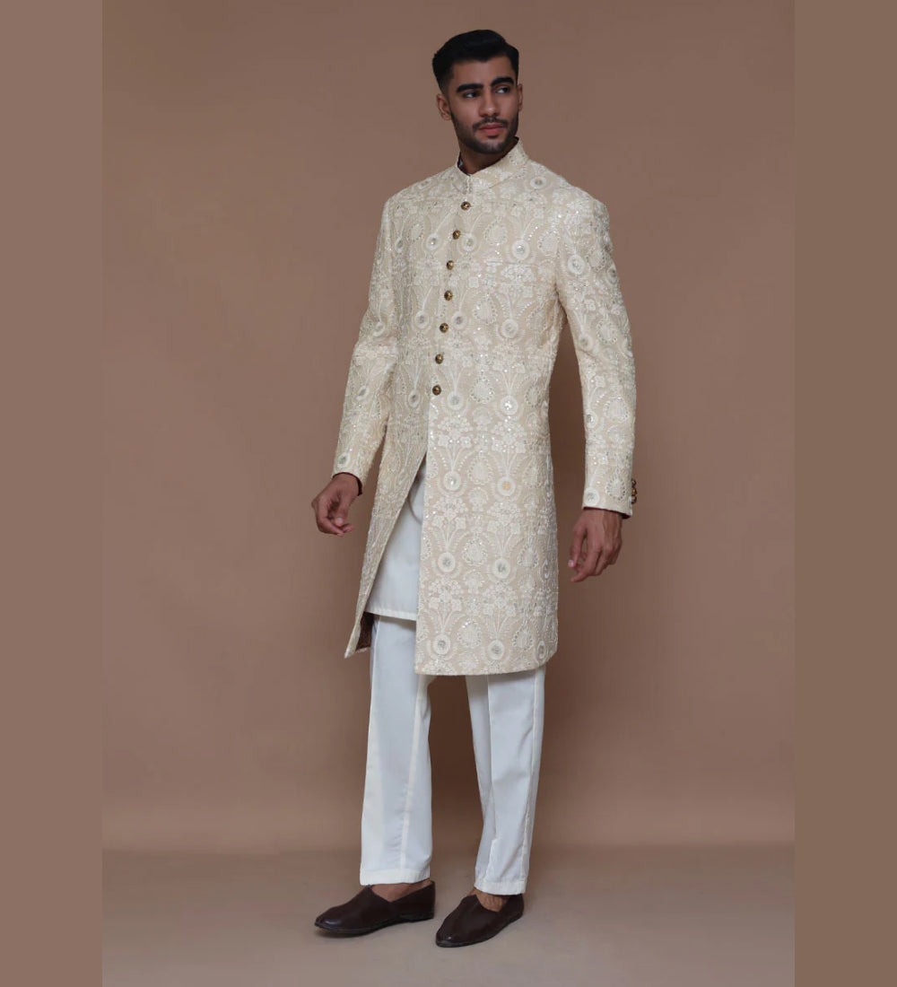 Classic Cream Embroidered Sherwani