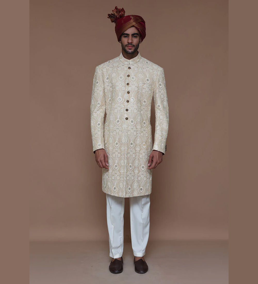 Classic Cream Embroidered Sherwani