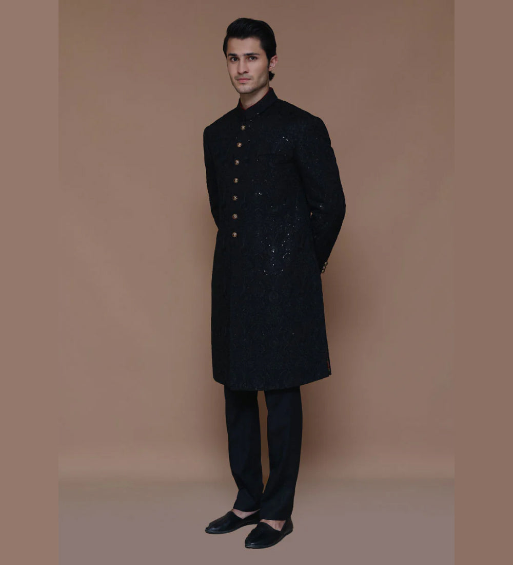 Classic Cotton Net Embroidered Sherwani