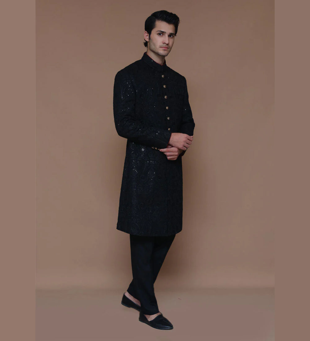 Classic Cotton Net Embroidered Sherwani