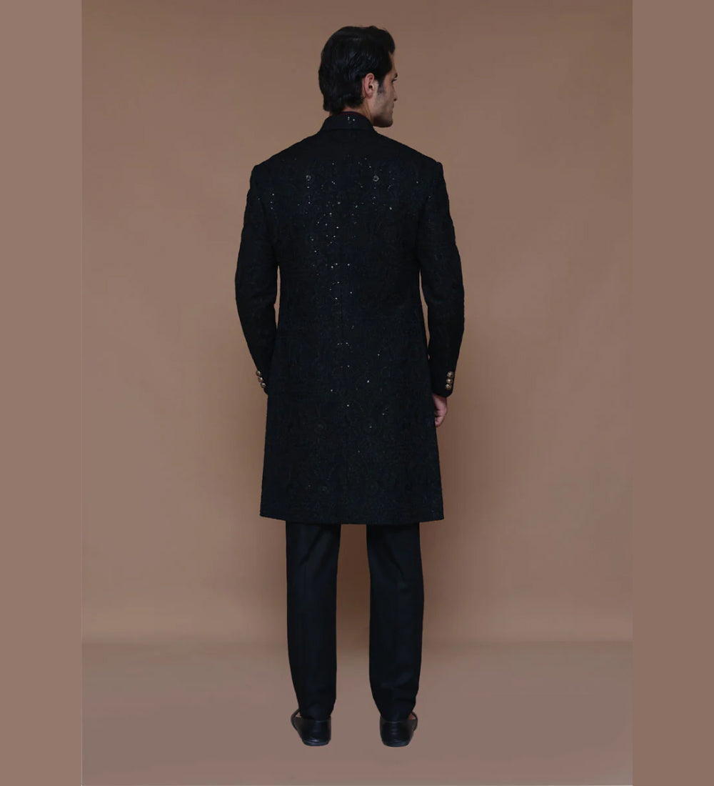Classic Cotton Net Embroidered Sherwani