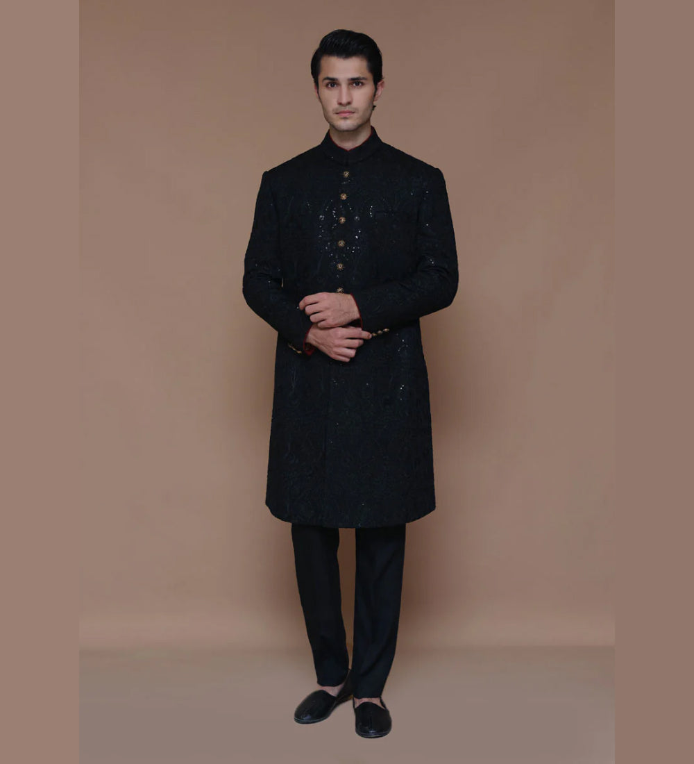 Classic Cotton Net Embroidered Sherwani