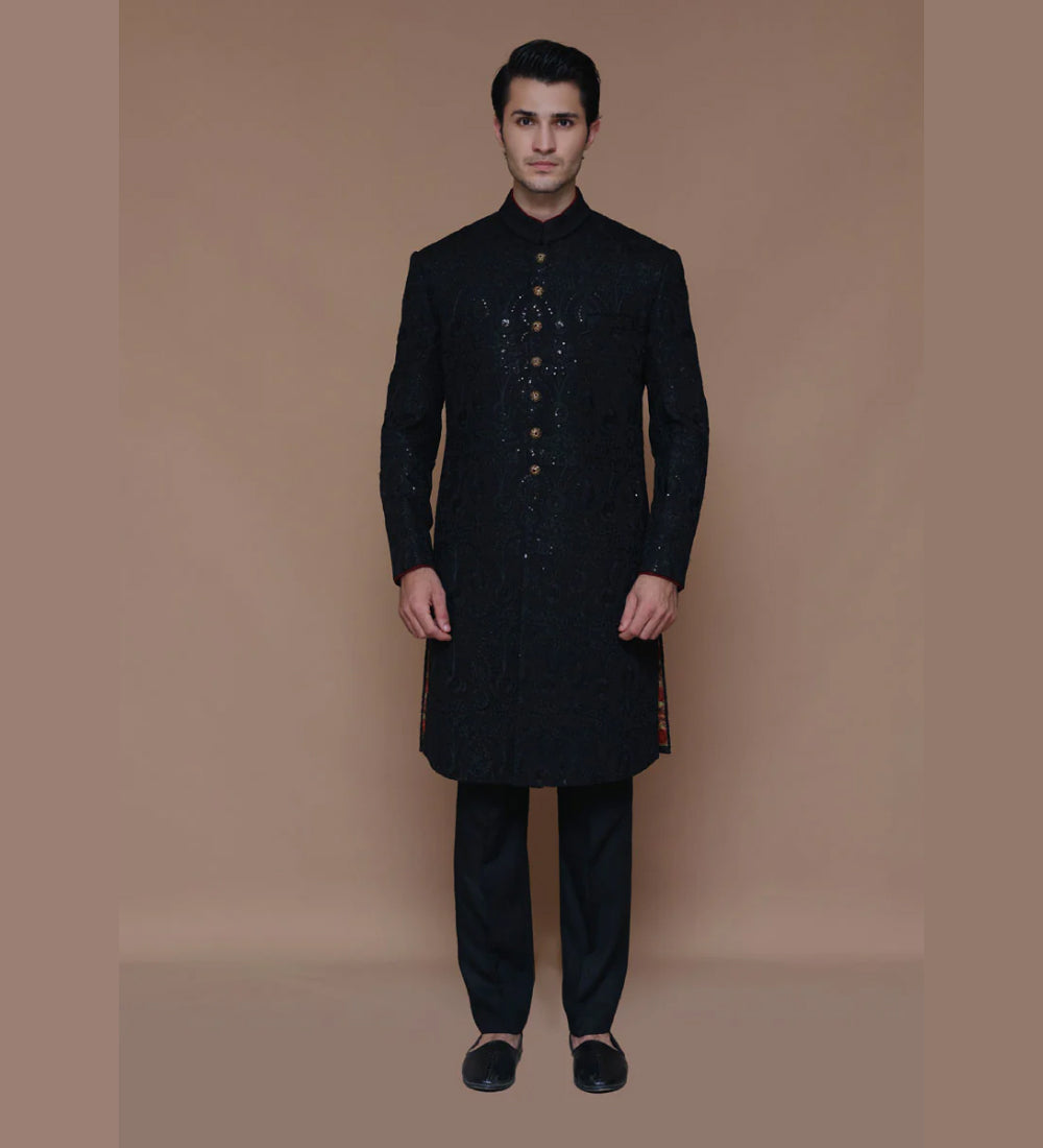 Classic Cotton Net Embroidered Sherwani