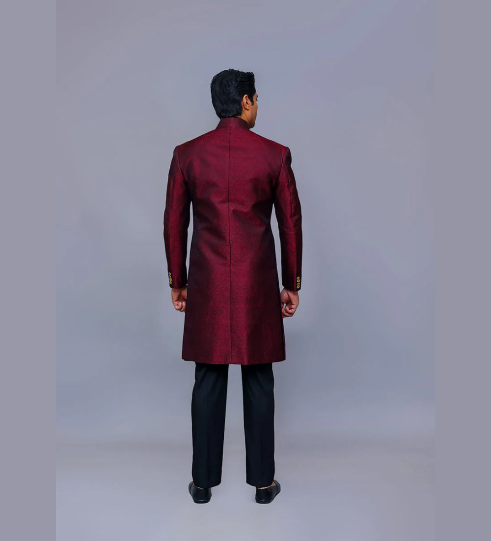 Premium Jamawar Maroon Traditional Sherwani