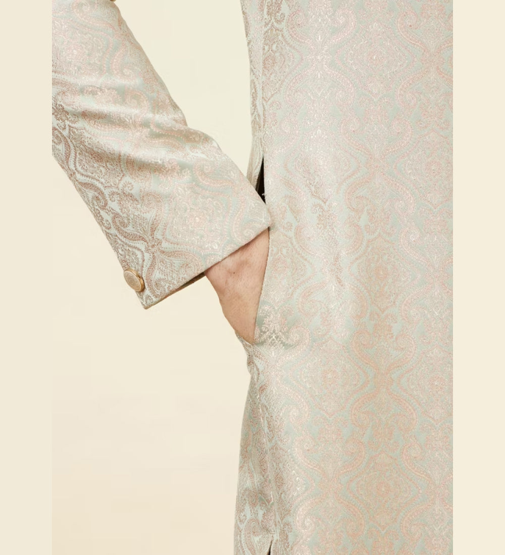 Veiled Rose Pink Medallion Patterned Sherwani