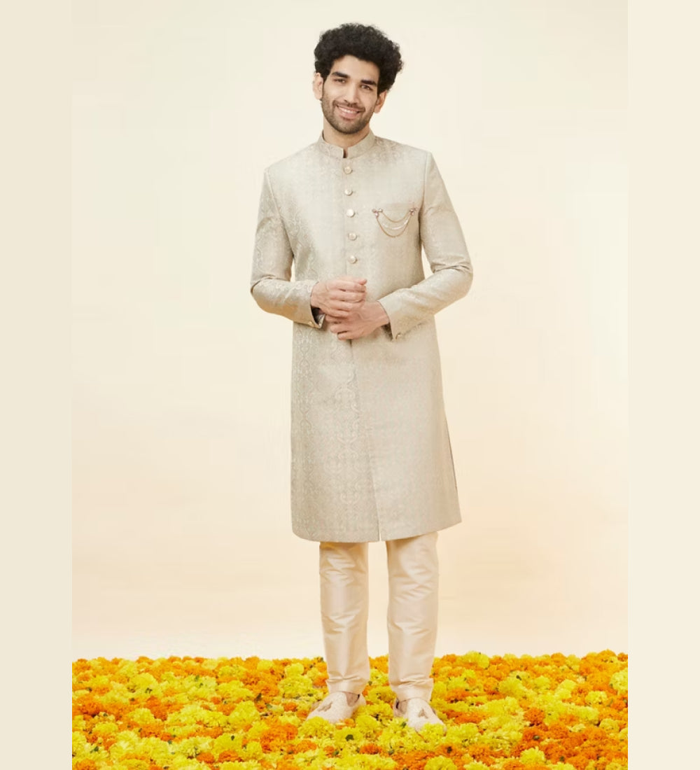 Veiled Rose Pink Medallion Patterned Sherwani