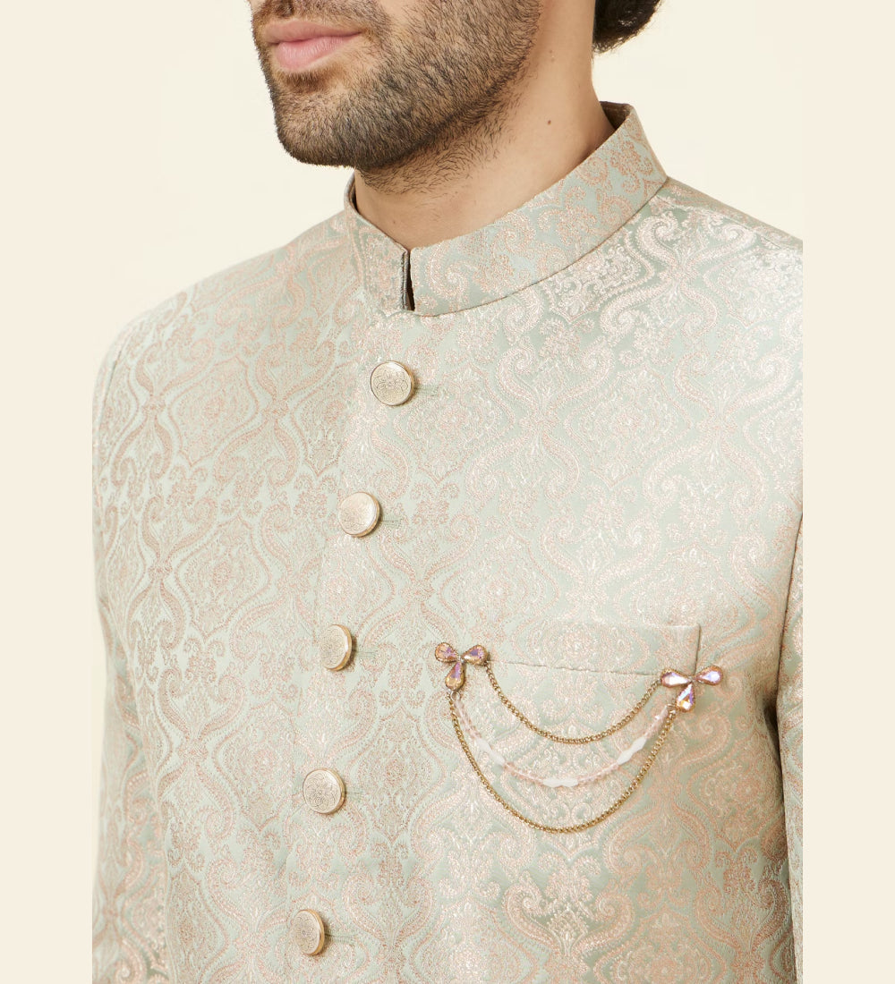 Veiled Rose Pink Medallion Patterned Sherwani