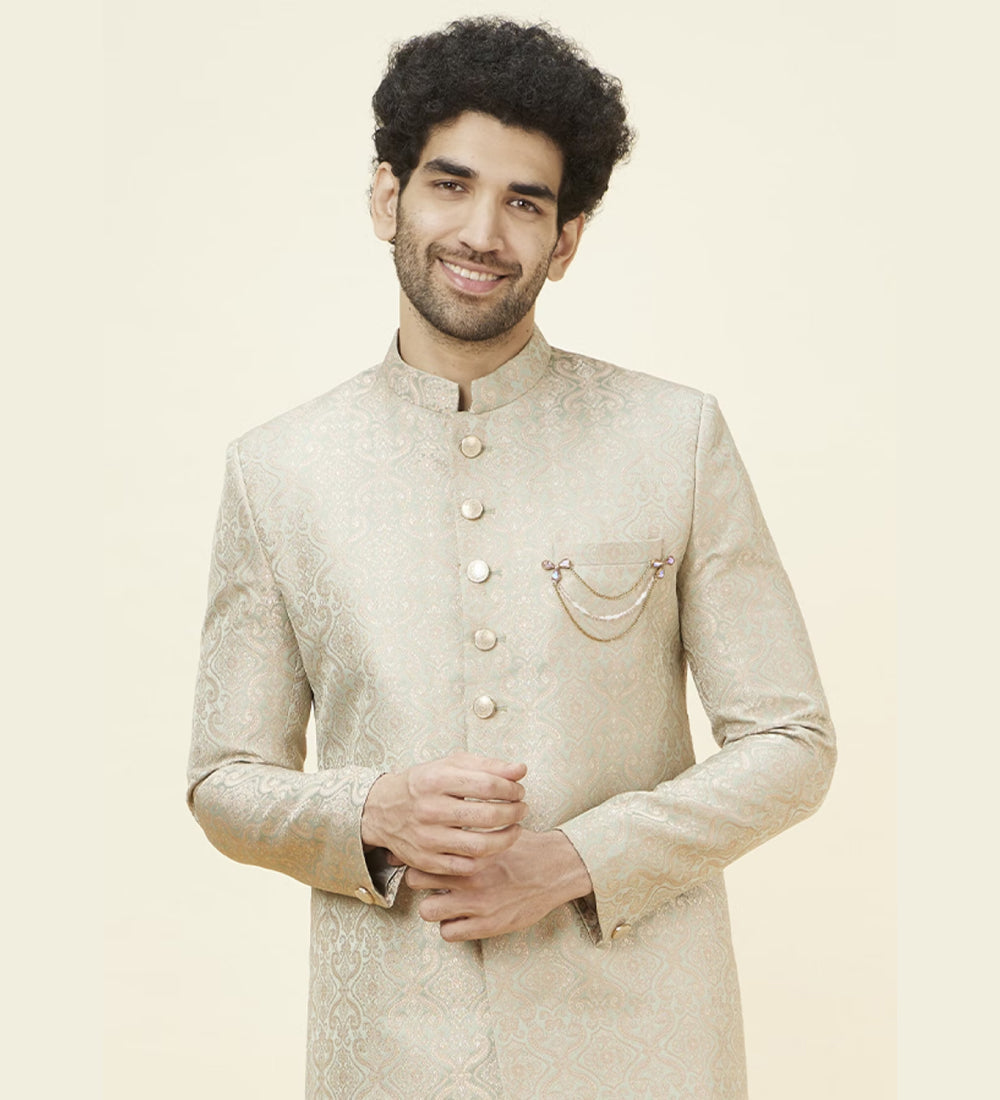 Veiled Rose Pink Medallion Patterned Sherwani