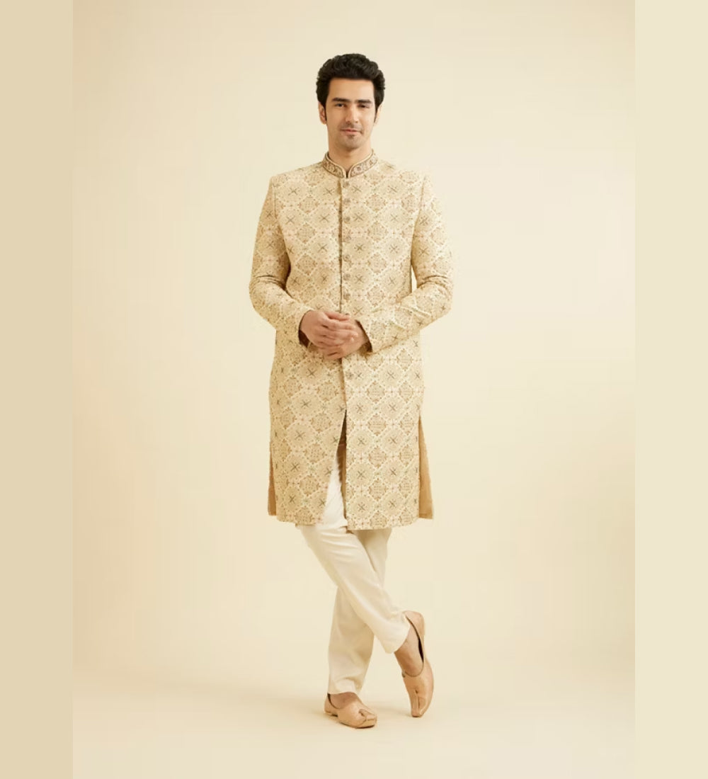 Fawn Embroidered Sherwani