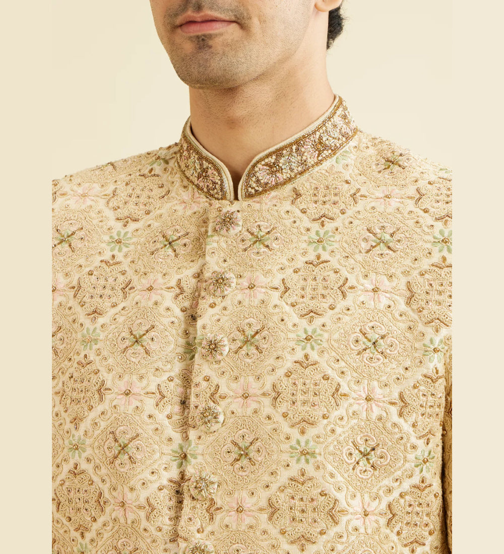 Fawn Embroidered Sherwani