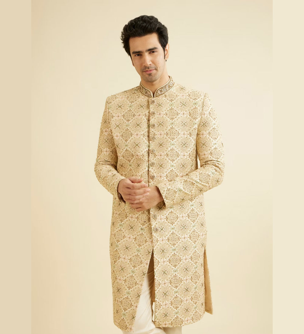 Fawn Embroidered Sherwani