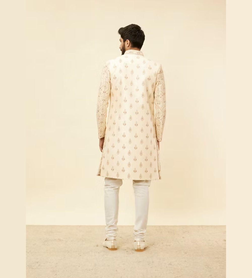 Soft Cream Petal Achkan Sherwani