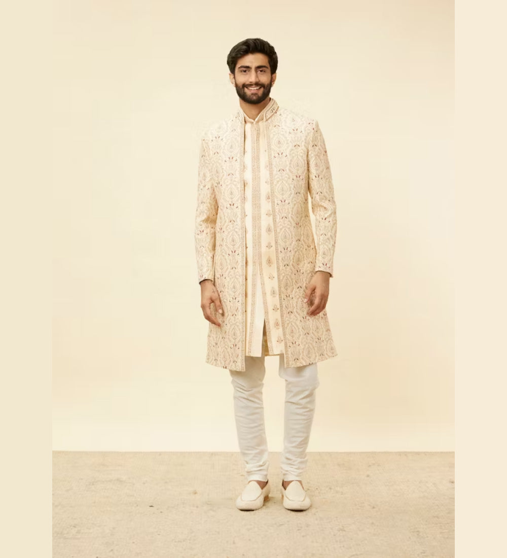 Soft Cream Petal Achkan Sherwani