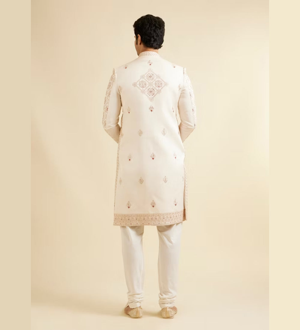 Beige Mandala Layered Sherwani