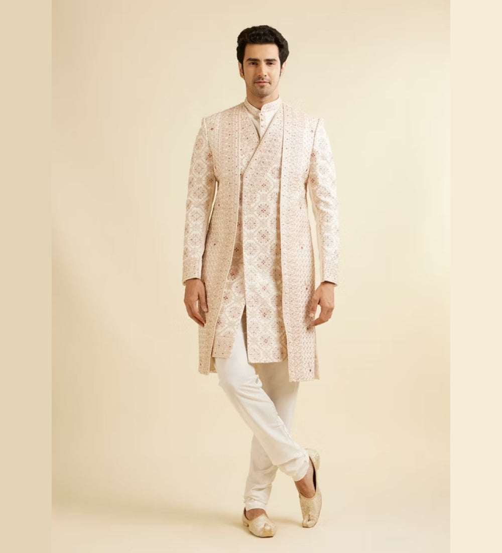 Beige Mandala Layered Sherwani
