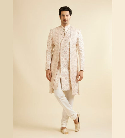 Beige Mandala Layered Sherwani