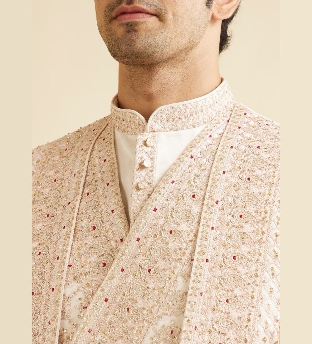 Beige Mandala Layered Sherwani