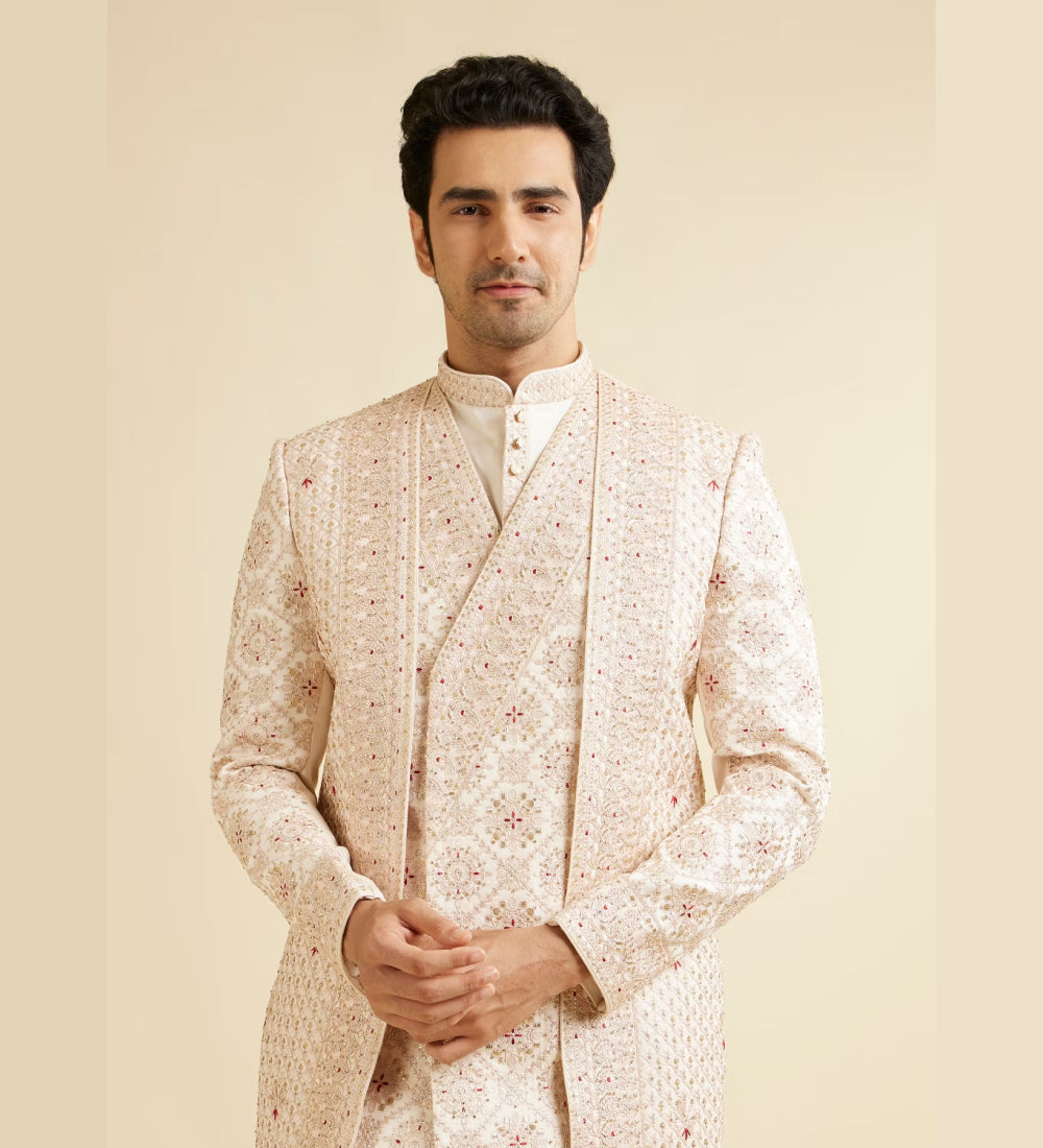Beige Mandala Layered Sherwani