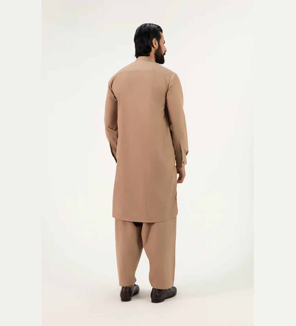 Fancy Band Collar Shalwar Suit - Light Brown