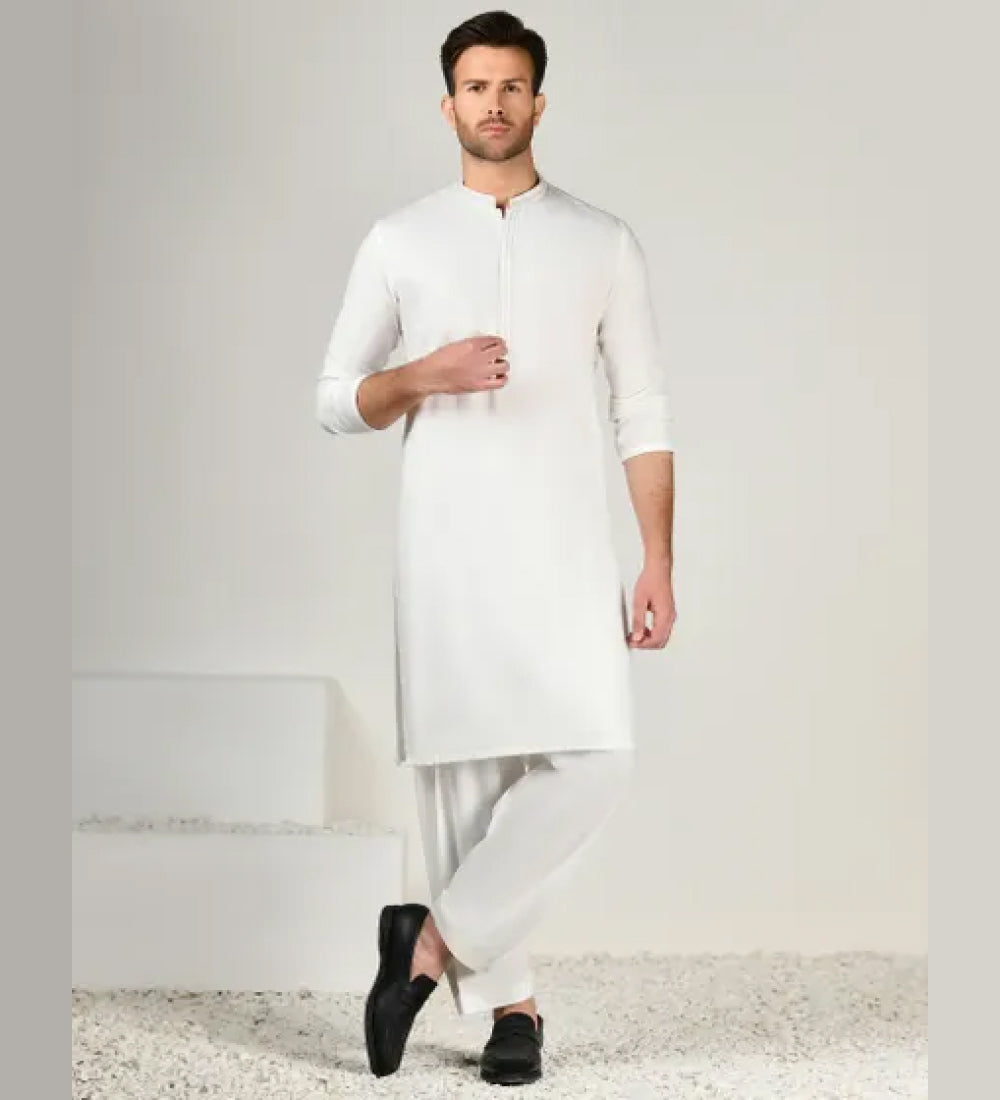 WHITE BLENDED KAMEEZ SHALWAR