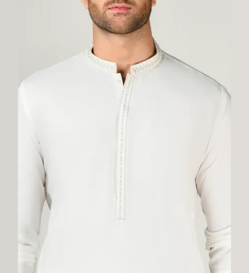 WHITE BLENDED KAMEEZ SHALWAR