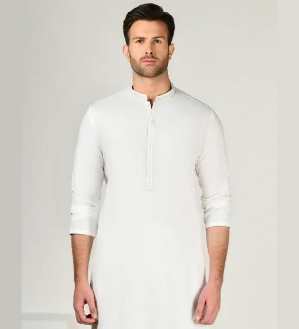 WHITE BLENDED KAMEEZ SHALWAR