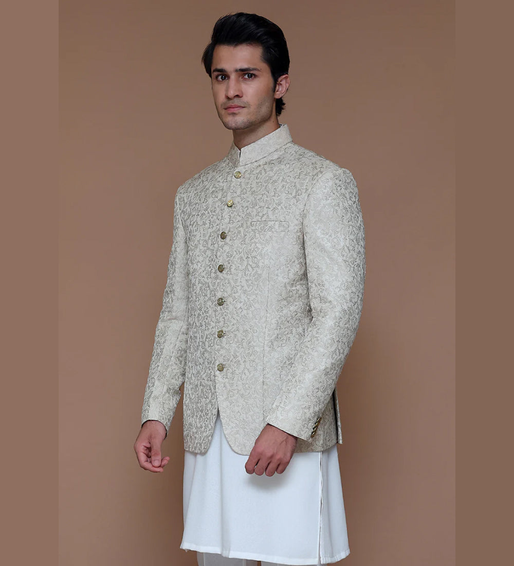 Premium Jamawar Sesame Couture Jacket