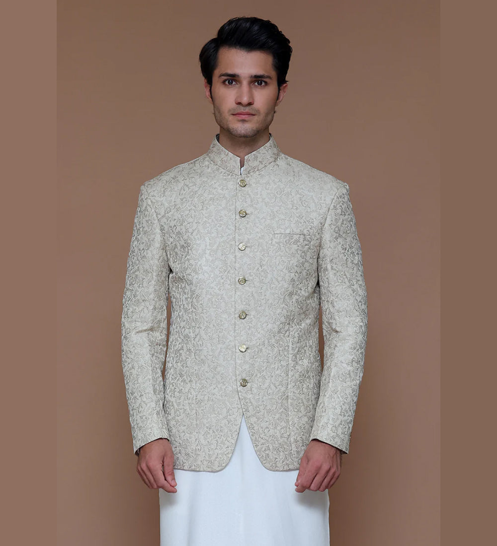 Premium Jamawar Sesame Couture Jacket