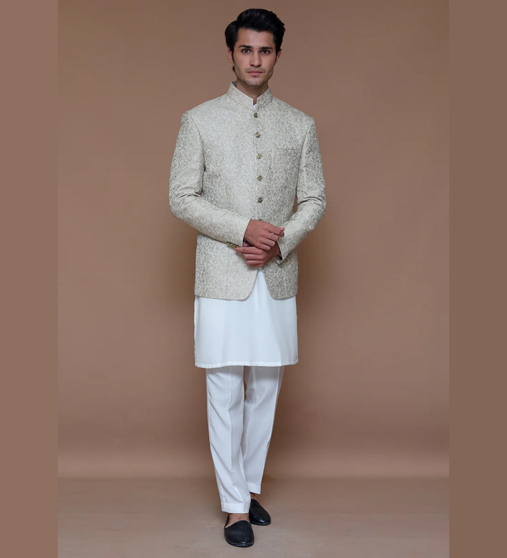 Premium Jamawar Sesame Couture Jacket