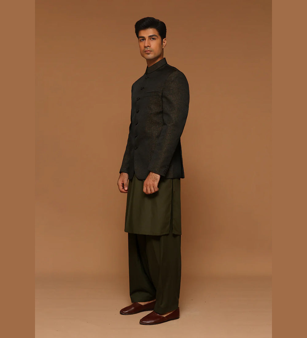 Premium Kambal Jamawar Winter Moss Traditional Jacket