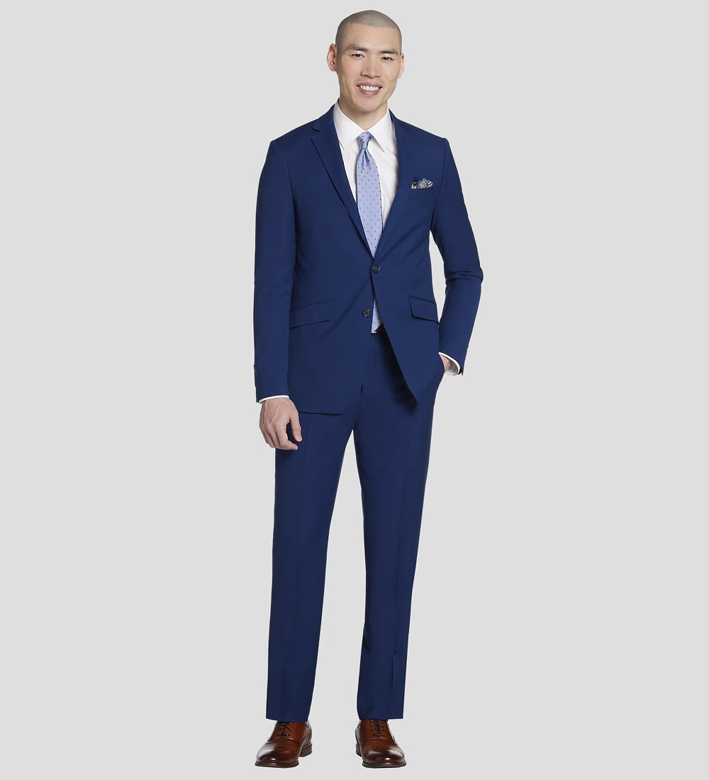 Blue Solid 2 Piece Suit