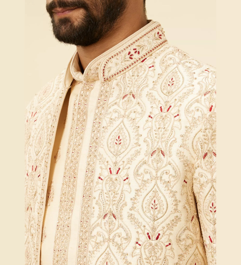 Soft Cream Petal Achkan Sherwani