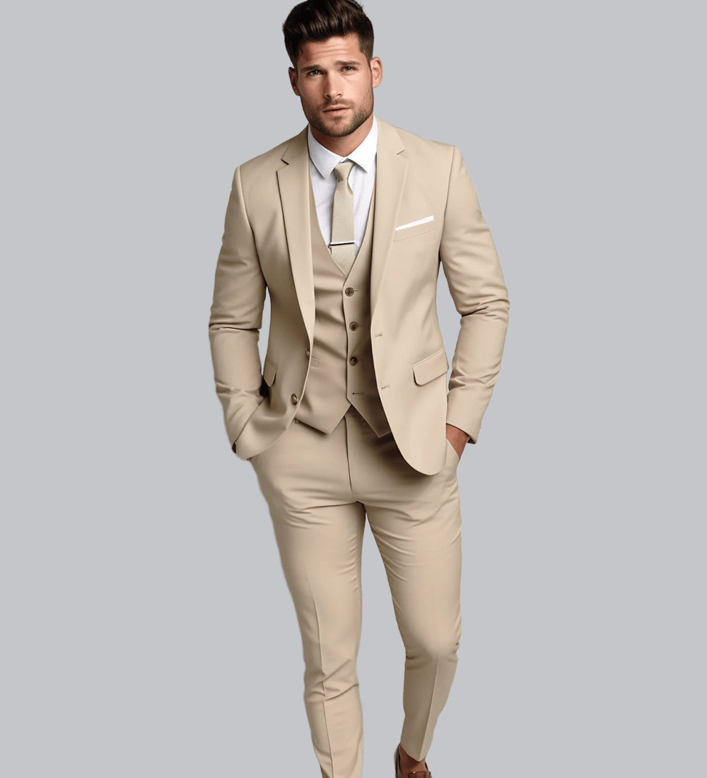 BEIGE SLIM-FIT SUIT 3-PIECE