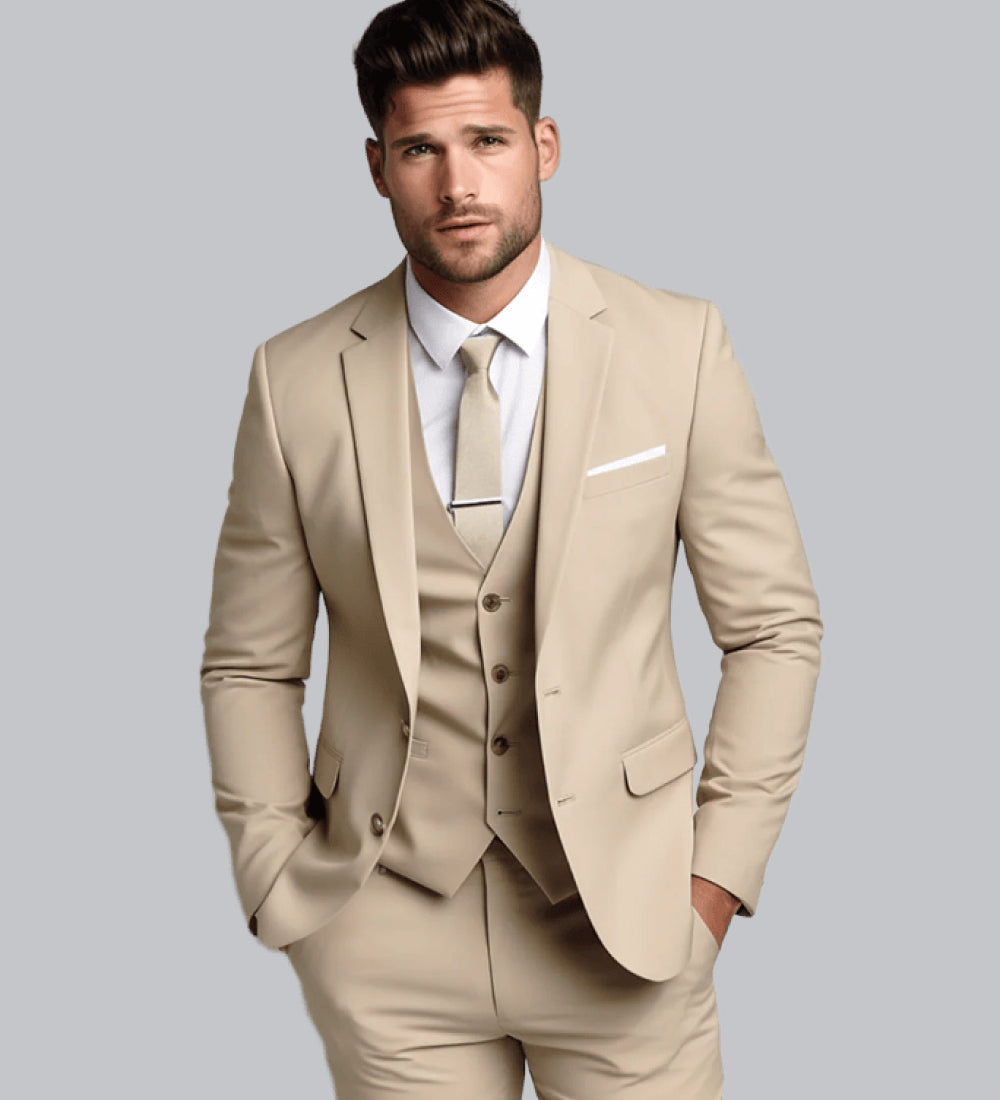 BEIGE SLIM-FIT SUIT 3-PIECE