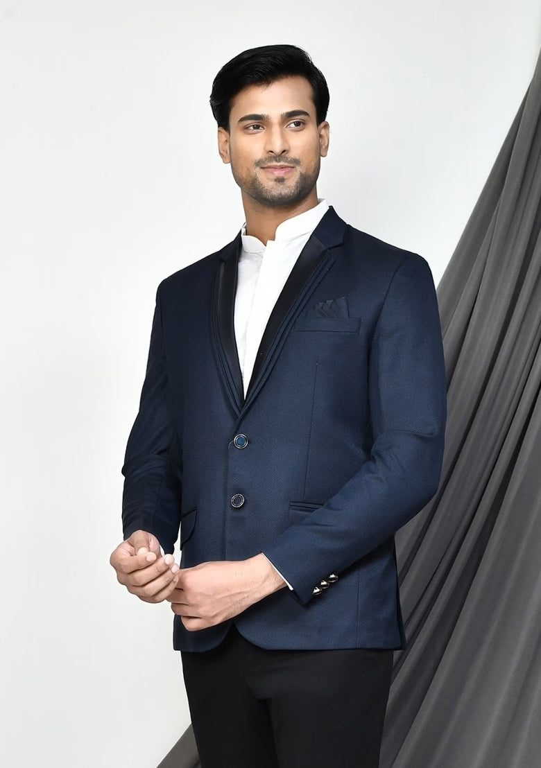 Navy Blue Embroidered Blazer
