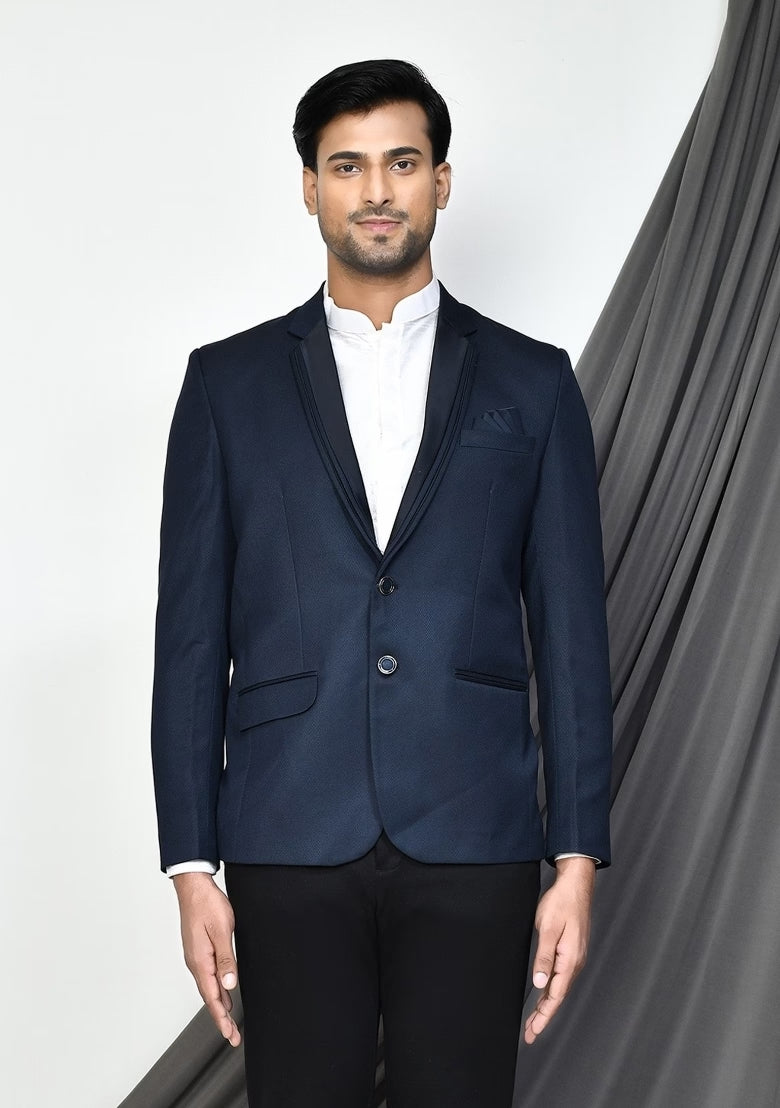 Navy Blue Embroidered Blazer