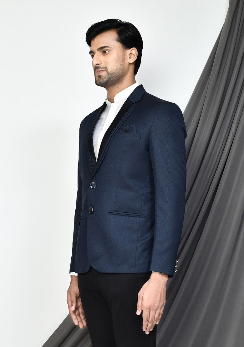 Navy Blue Embroidered Blazer